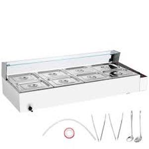 lot 12 image: VEVOR 8-Pan Commercial Food Warmer, 8 x 8QT. Electric Steam Table with Glass Cover, 1700W Countertop Stainless Steel Buffet    Customer Returns See Pictures