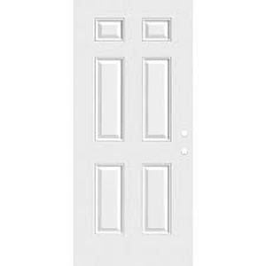 lot 34 image: Masonite 32 in. x 80 in. Premium 6-Panel Primed Steel Front Door Slab  Customer Returns See Pictures