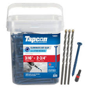 lot 43 image: Lot of Tapcon 316 in. x 2-34 in. Star Flat-Head Concrete Anchors (225-Piece)   Customer Returns See Pictures