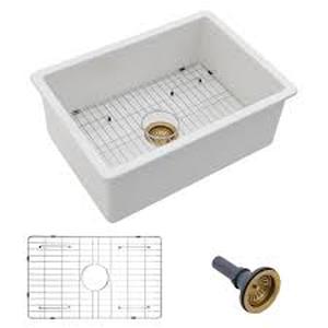 lot 58 image: LORDEAR 27 in. W x 19 in. D Undermount Single Bowl Ceramic Kitchen Sink with Bottom Grid    Customer Returns See Pictures