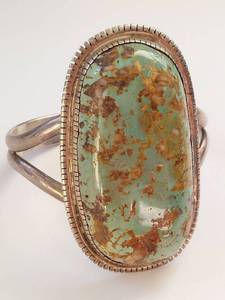 lot 2N image: Sterling Silver Navajo Turquoise Bracelet with JC Marking