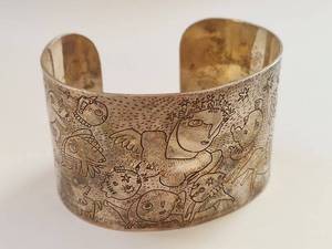 lot 3N image: Engraved Sterling Silver Cuff Bracelet Intricate Design