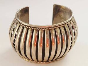 lot 5N image: Pricilla Apachito Sterling Silver Navajo Cuff Bracelet Artisan PA Marked