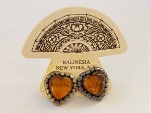lot 29N image: Balinesia New York Sterling Silver Amber Heart Earrings Handcrafted