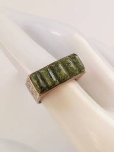 lot 36N image: Sterling Silver Mokume Gane Ring with Green Turquoise, Signed SRH, Size 7.5