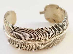 lot 37N image: Sterling Silver 12K Gold Fill Cuff Bracelet by H. Mace Feather Design