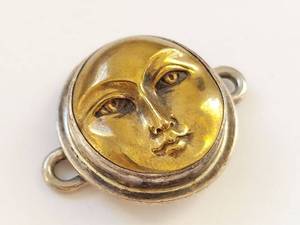 lot 38N image: Sterling Silver & Brass Face Pendant Signed Talera Moon Design