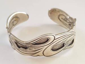 lot 43N image: Sterling Silver Cuff Bracelet by Kit Carson with Intricate Design