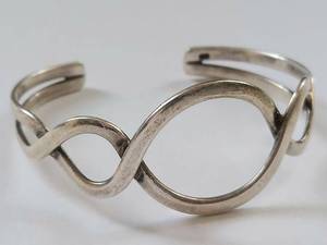 lot 52N image: Sterling Silver Cuff Bracelet with Twisted Design, Hallmarked 925