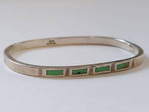 lot 53N image: Sterling Silver Green Turquoise Hinged Bracelet, Mexico, 925