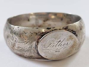 lot 72N image: Sterling Silver Napkin Ring Engraved Father Unmarked Collectible