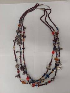 lot 86N image: Native American Sterling Silver Glass Bead Necklace 40 Inches Long