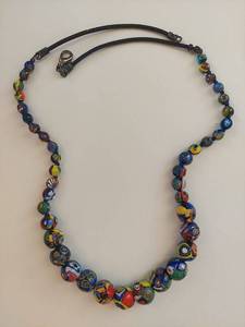 lot 87N image: Colorful Murano Glass Bead Necklace 24 Inches Long Vibrant Design