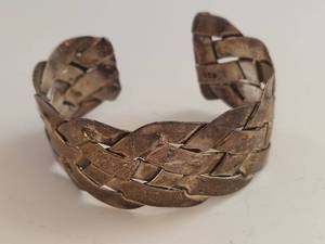 lot 99N image: Sterling Silver Cuff Bracelet Braided Design 42.38g 925 Marked