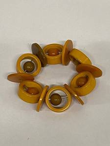 lot 109N image: Vintage Bakelite Bracelet with Geometric Design and Circular Beads 35.25g