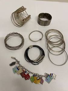 lot 114N image: Lot of Silver Plated Bracelets & Vintage State Charm Bracelet Jewelry Collection
