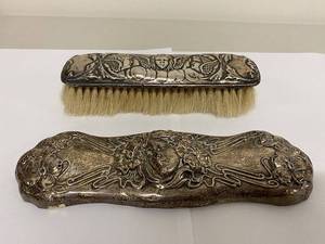 lot 120N image: Art Nouveau Sterling Silver Brush & Handle Cover with Intricate Design and Detailing