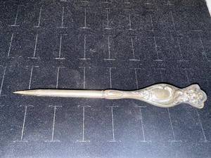 lot 128N image: Antique Sterling Silver Handle Sewing Stiletto Tool 21.79g Vintage Design