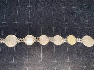 lot 131N image: Antique British 3 Pence Silver Coin Bracelet, 7.5 Inches Long