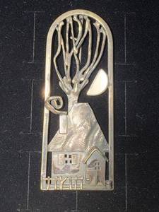 lot 136N image: Unique Sterling Silver Artisan House Brooch with Shell Accent - 3 Inches Long