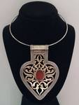 Huge Turkmen Silver Gilt Heart Pendant Necklace with Carnelian Stone
