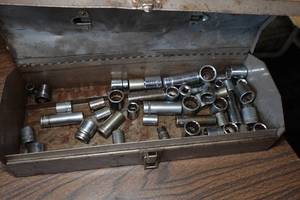 lot 343 image: Metal Box with Sockets - Snap-On, Craftsman, S-K
