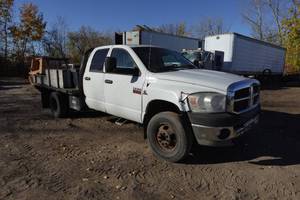 lot 1 image: 2008 Dodge Ram 3500 Crew Cab Flat Bed Truck - 6.7L Cummins Turbo Diesel