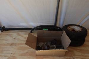 lot 298 image: Trailer Axle, Leaf Springs, Hubs, and Wheels