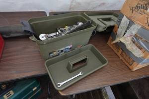 lot 269 image: Plano Plastic Ammo Can with Tools - Sockets, Ratchet, Wrenches