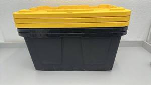 lot 3 image: Set of 3 Greenmade 27 Gallon Professional Storage Totes with Yellow Lid
