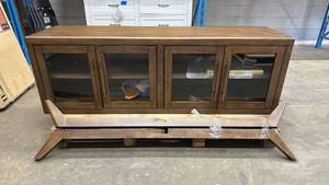 Wood and Glass Display Cabinet with Double Doors and Removable Leg base