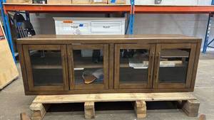lot 5 image: Wood and Glass Display Cabinet with Double Doors and Removable Leg base