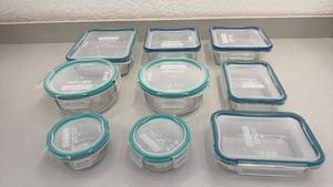 lot 14 image: 18-Piece Glass Food Storage Container Set with Snap Lids