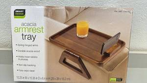 lot 24 image: Smart Design Acacia Armrest Tray with Tablet Holder