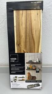 lot 50 image: Vision Home Set of 2 Acacia Wood Floating Shelves - small chip in corner