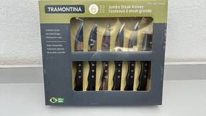lot 60 image: Tramontina 6 Piece Jumbo Steak Knife Set Stainless Steel Serrated Edge