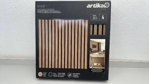 lot 66 image: Artika Sonolok Sound-Absorbing Slatted Panel Kit, Walnut, 4-Panel Pack