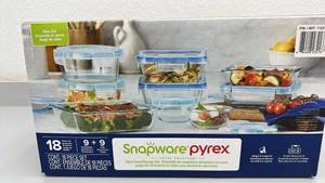 lot 77 image: Snapware Pyrex 18-Piece Glass Food Storage Set Airtight Leakproof