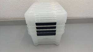 lot 92 image: Set of 4 Clear Plastic Storage Bins with Latching Lids