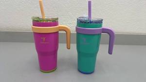 lot 97 image: Set of 2 Reduce 24oz Insulated Tumblers with Handles, Lids, and Straws
