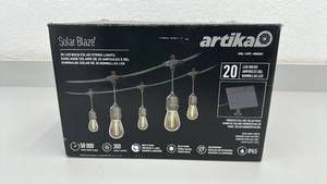 lot 104 image: Artika Solar Blaze 20 LED String Lights with Solar Panel and USB Rechargeable Feature
