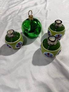 lot 69 image: Green Glass Holiday Candle Holders & Ornament