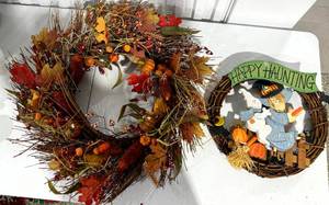 lot 21 image: Fall Harvest and Halloween Wreaths  Set of 2