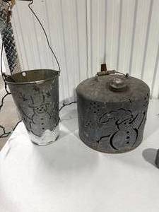 Set of 2 Galvanized Metal Snowman Décor Containers