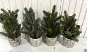 lot 12 image: Set of 4 Potted Artificial Pine Trees