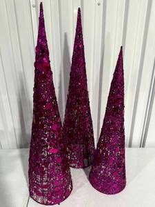 lot 13 image: Set of 3 Magenta Glitter Cone Trees