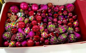 lot 50 image: Large Collection of Pink & Red Christmas Ornaments