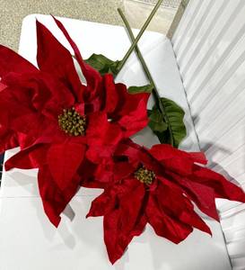 lot 76 image: Red Fabric Poinsettia Stems