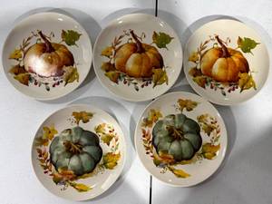 lot 46 image: Autumn Pumpkin Plates  Fall Harvest Design