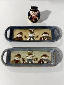 lot 86 image: Snowman Jar & Tray Set